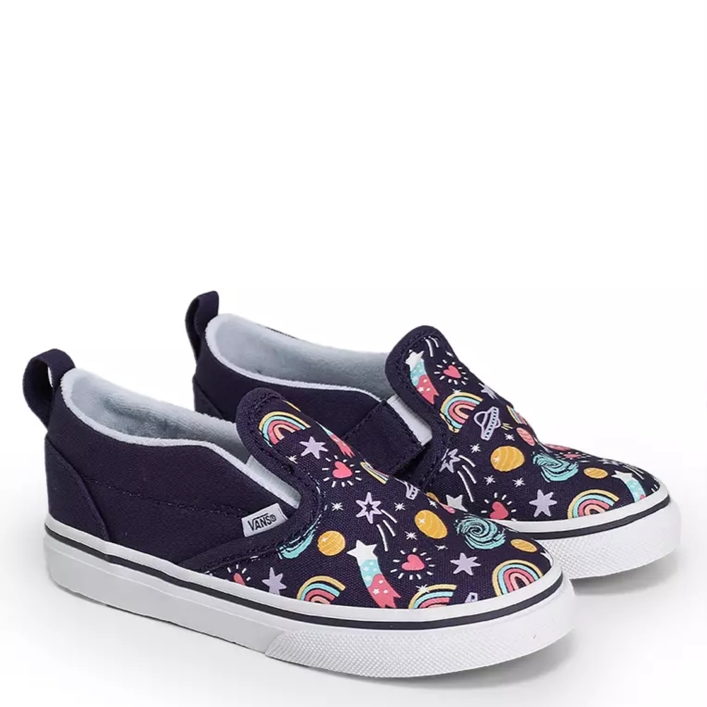 Vans Toddler' Slip-On Sneakers - Purple with Rainbow and Star Pattern